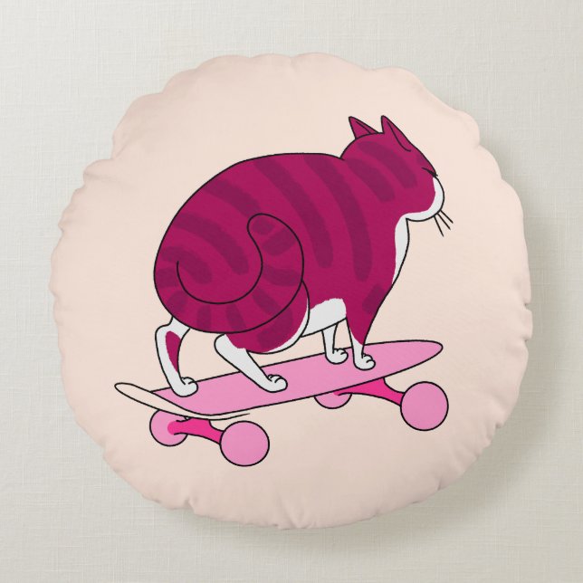 Coole Cartoon-Stilkatze mit rosa Text Rundes Kissen (Vorderseite)