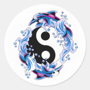 Coole Cartoontätowierungssymbol Yin Yang Delphine Runder Aufkleber