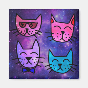 Coole Cat Faces auf einem Weltraumhintergrund Magnet