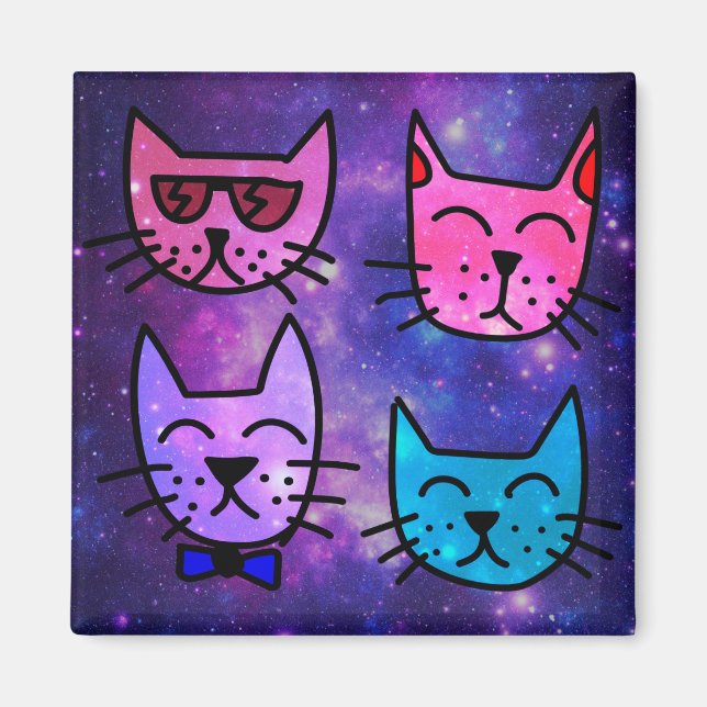 Coole Cat Faces auf einem Weltraumhintergrund Magnet (Vorne)