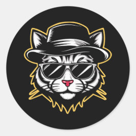 Coole Cat Fedora Sonnenbrille Runder Aufkleber