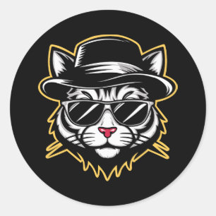 Coole Cat Fedora Sonnenbrille Runder Aufkleber