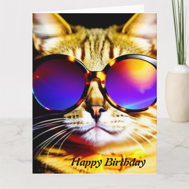 Coole Cat Happy Birthday Card Karte (Vorderseite)