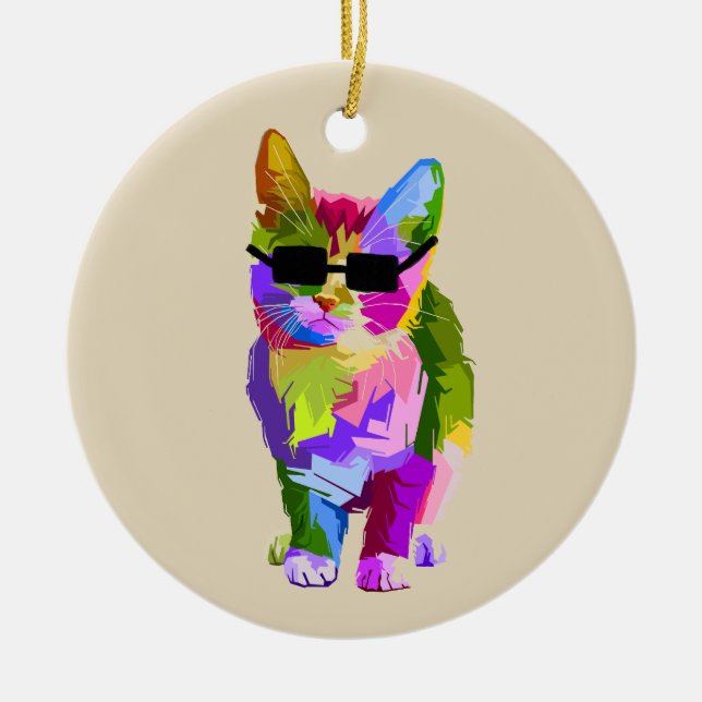 Coole Cat Pop Kunst mit Sonnenbrille Keramik Ornament (Vorne)
