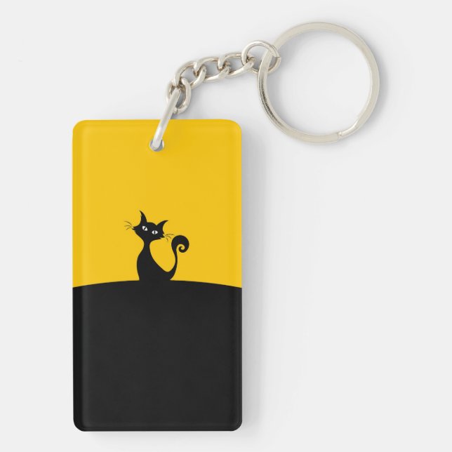Coole Cat Silhouette Whimsical Designer Schlüsselanhänger (Rückseite)