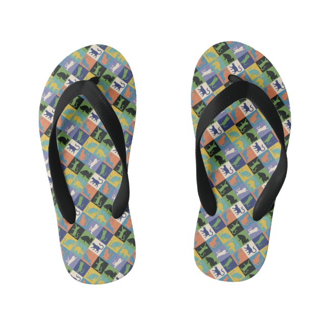 Coole Cat-Silhouetten auf Quiltplätzen Kinderbadesandalen (Fußbett)