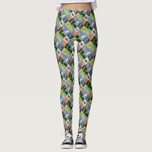 Coole Cat-Silhouetten auf Quiltplätzen Leggings (Vorderseite)