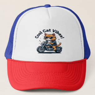 Coole Cat Vibes Motorrad T - Shirt Funny Biker Cat Truckerkappe
