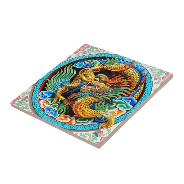 Coole chinesische Blume Dragon lotus Fliese (Seite)