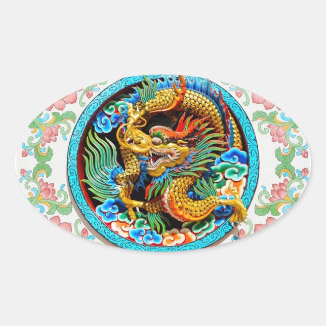 Coole chinesische Blume Ovaler Aufkleber (Vorderseite)
