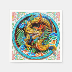 Coole chinesische Drachenfarbe lotus Blume Serviette