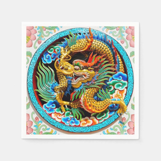Coole chinesische Drachenfarbe lotus Blume Serviette (Vorderseite)