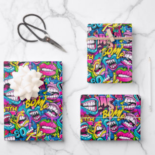 Coole Comic-Graffiti-Kachelmuster Geschenkpapier Set