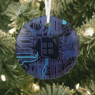Coole Computerplatine blau Ornament Aus Glas