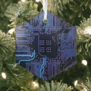 Coole Computerplatine blau Ornament Aus Glas