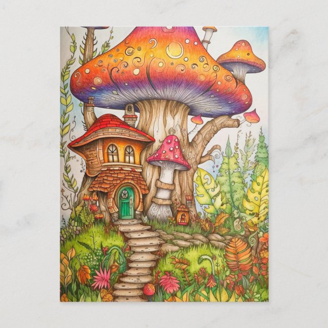 Coole Creative Psychedelic Mushroom-Wohnung Postkarte (Vorderseite)