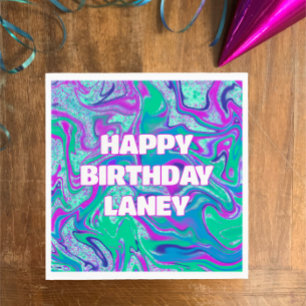 Coole Custom Aqua Swirl Glitzer Girl Geburtstagspa Serviette