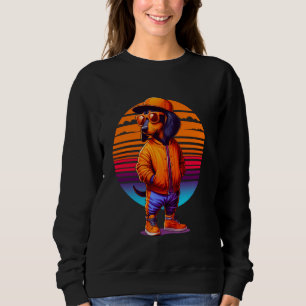 Coole Dackel Hund Modernes, urbanes Sunset Retro Sweatshirt