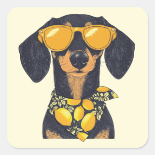 Coole Dackel-Hundesonnenbrillen Zitronen Quadratischer Aufkleber