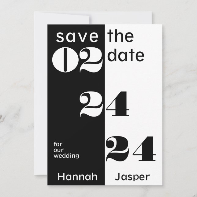 Coole Datumsnummern Typografy Black Wedding Save The Date (Vorderseite)