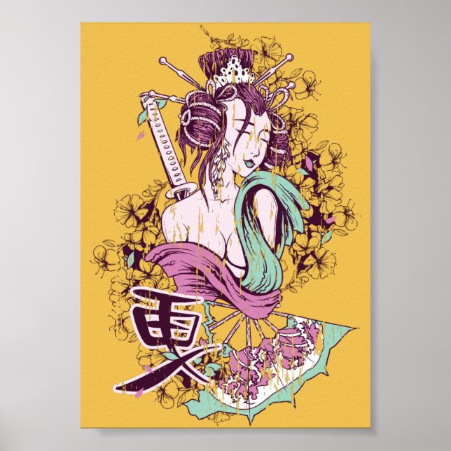 coole dekorative japanische Samurai Geisha Art Poster (Vorne)