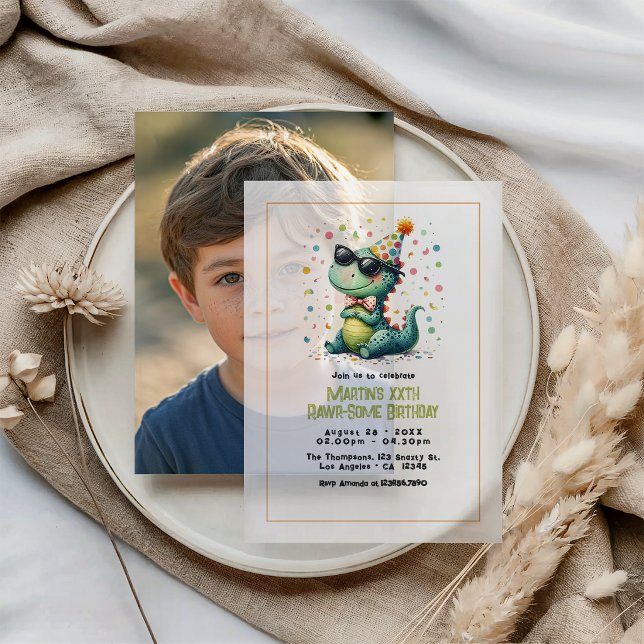 Coole Dinosaurier-Geburtstagsparty (Cool Three-Rex Dinosaur Birthday Party Vellum Invitations)