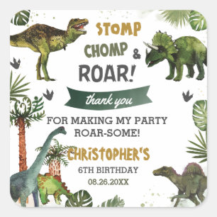 Coole Dinosaurier Jurassic Boy Birthday Party Gefa Quadratischer Aufkleber
