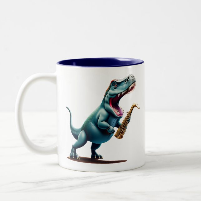 Coole Dinosaurier-Kid-Tasse Zweifarbige Tasse (Links)
