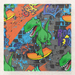 Coole Dinosaurier Skateboard Nahtloses Muster Glasuntersetzer