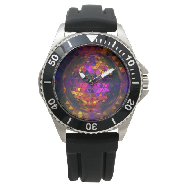 Coole Disco Ball Rainbow-Hartglas-Printwerbung Armbanduhr (Vorderseite)