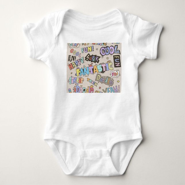 Coole Doodle Buchstaben Vintag Baby Strampler (Vorderseite)