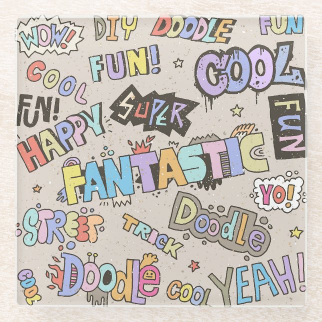 Coole Doodle Buchstaben Vintag Glasuntersetzer (Vorderseite)