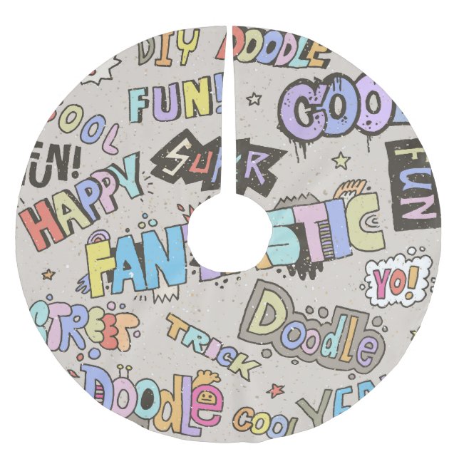 Coole Doodle Buchstaben Vintag Polyester Weihnachtsbaumdecke (Vorderseite)