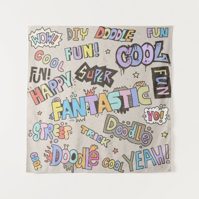 Coole Doodle Buchstaben Vintag Wandteppich (Vorderseite)