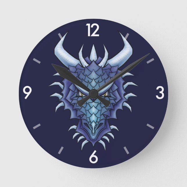 Coole Drachenkunst - Lila Drachenkopf Runde Wanduhr (Vorderseite)