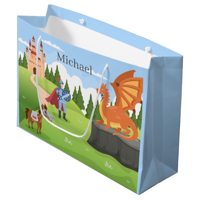 Coole Drachenritter-Liebhaber geben Namen Große Geschenktüte (Vorderseite Schrägansicht)