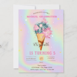 Coole Eiscreme Cactus Holographic Birthday Einladung