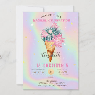 Coole Eiscreme Cactus Holographic Birthday Einladung