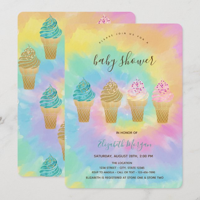 Coole Eiscreme Farbvolle Gefärbte Krawatte Kinderd Einladung (Vorne/Hinten)