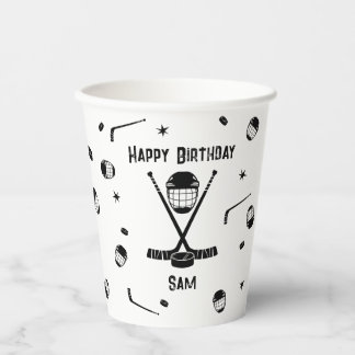 Coole Eishockey Black und White Birthday Party Pappbecher
