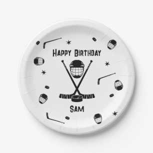 Coole Eishockey Black und White Birthday Party Pappteller