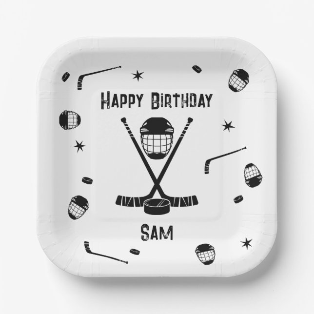 Coole Eishockey Black und White Birthday Party Pappteller (Vorderseite)