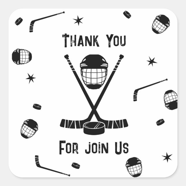 Coole Eishockey Black und White Birthday Party Quadratischer Aufkleber (Vorderseite)