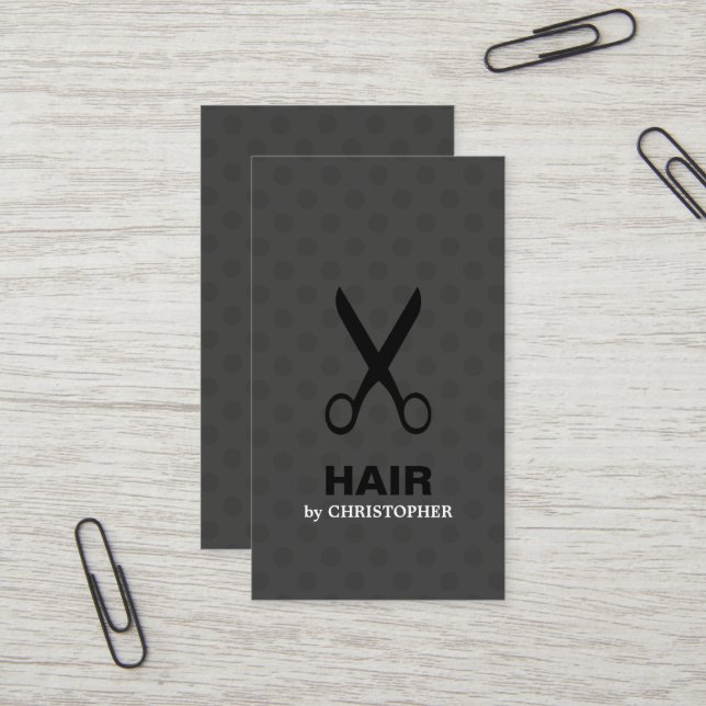 Coole Elegant Dark Dots Black Scissor Haarstylist Visitenkarte (Vorderseite/Rückseite Beispiel)