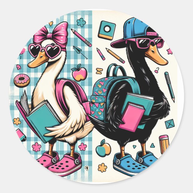 Coole Enten zurück in die Schule Runder Aufkleber (Vorderseite)