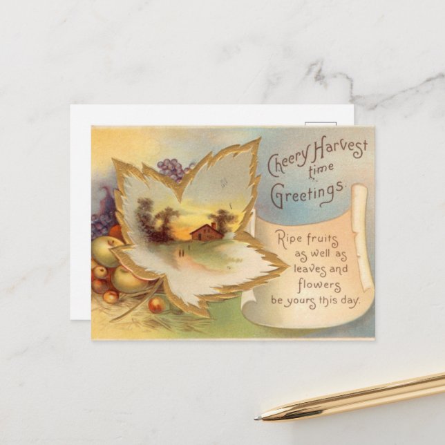 coole Erntedank-Szene Vintag Postkarte (Vorderseite/Rückseite Beispiel)