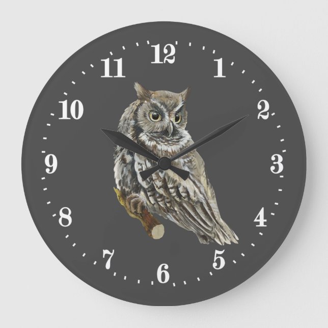 coole Eule Große Wanduhr (Vorderseite)