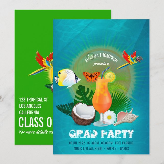 Coole Exotic Graduation Party Einladung (Vorne/Hinten)