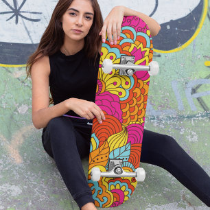Coole Farben Modernes Abstraktes Blumenmuster Skateboard