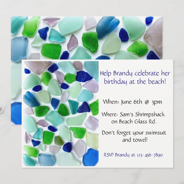 Coole Farben Sea Glass Beach Party Einladung (Vorne/Hinten)